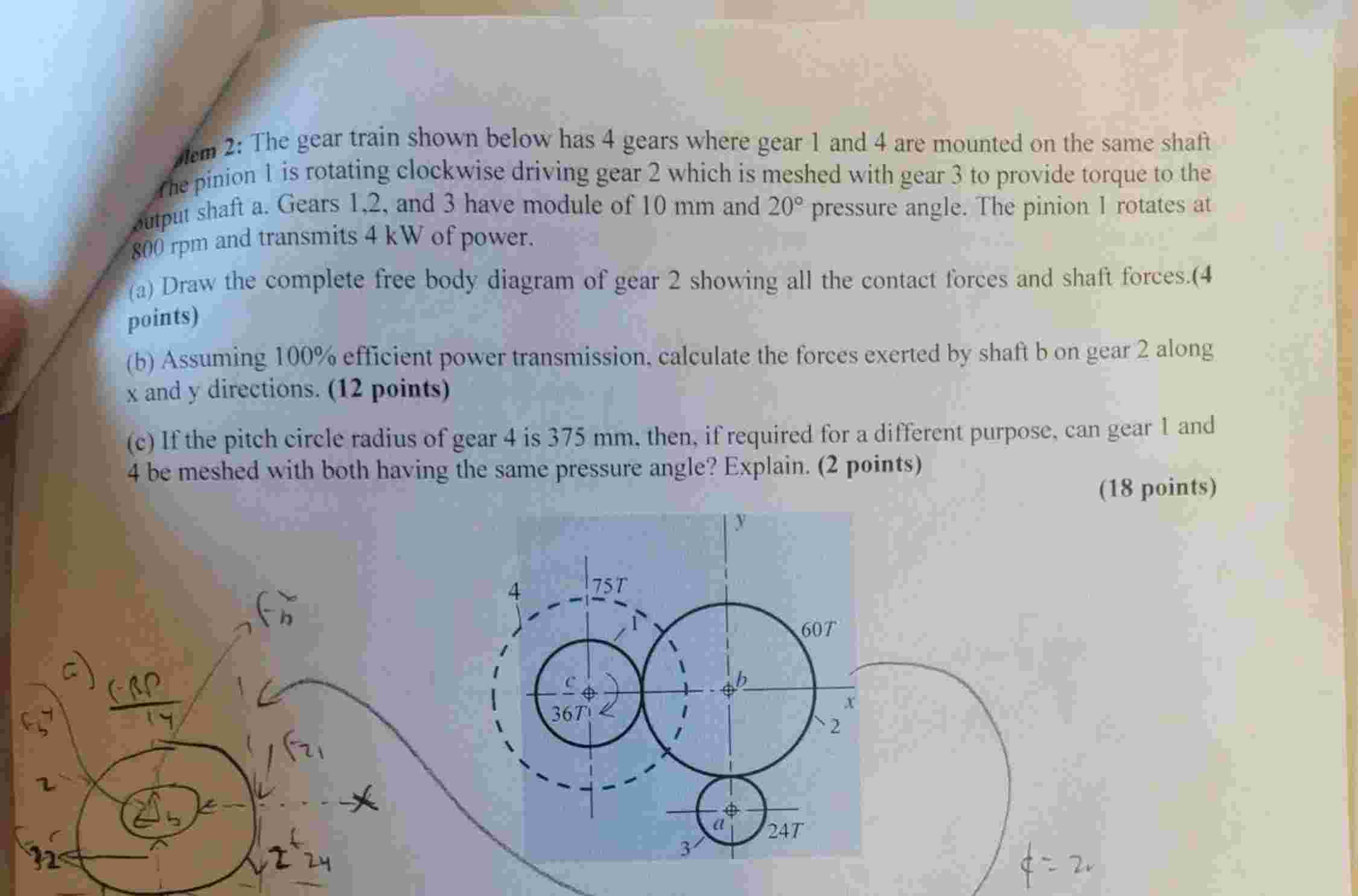 flem 2 : The gear train shown below has 4 gears