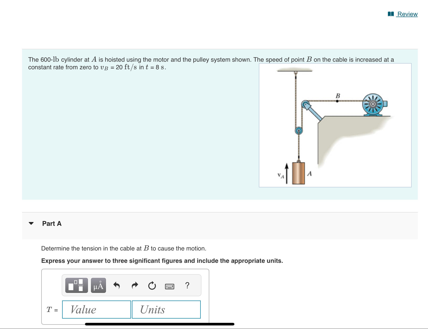 The 6 0 0 - lb cylinder at \ ( A \ ) is hoisted