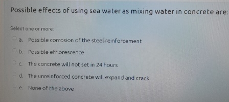 Possible effects of using sea water as mixing