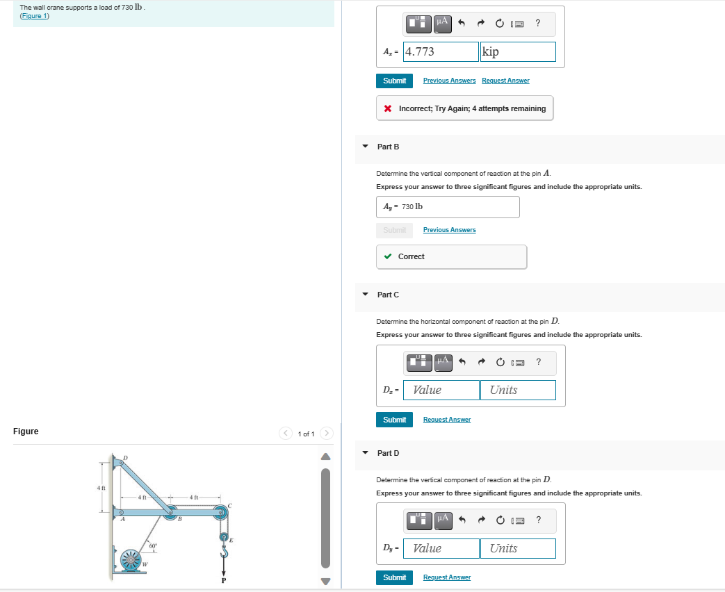 The wall crane supports a load of 7 3 0 l b . (