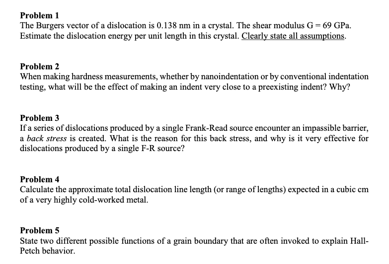Problem 1 The Burgers vector of a dislocation is