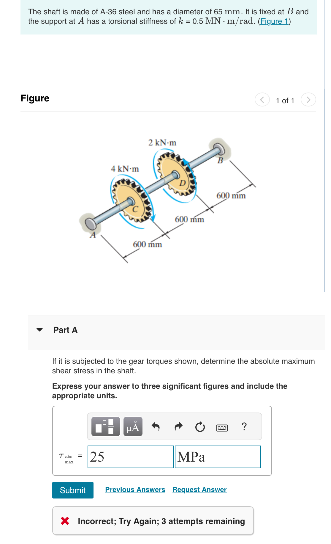 The shaft is made of A - 3 6 steel and has a