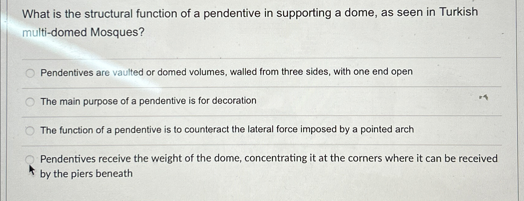 What is the structural function of a pendentive