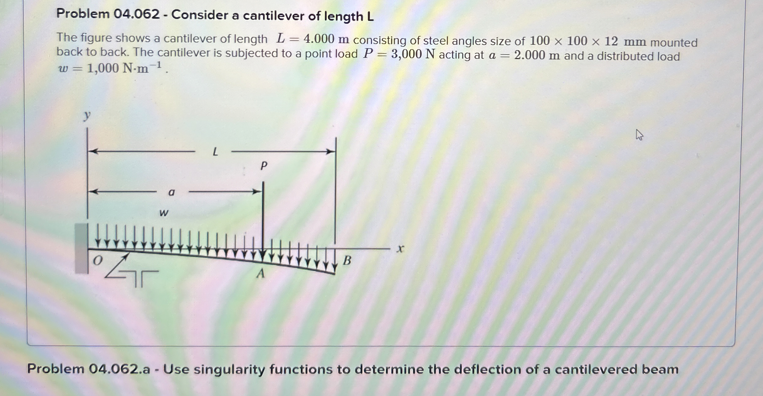 Problem 0 4 . 0 6 2 - Consider a cantilever of