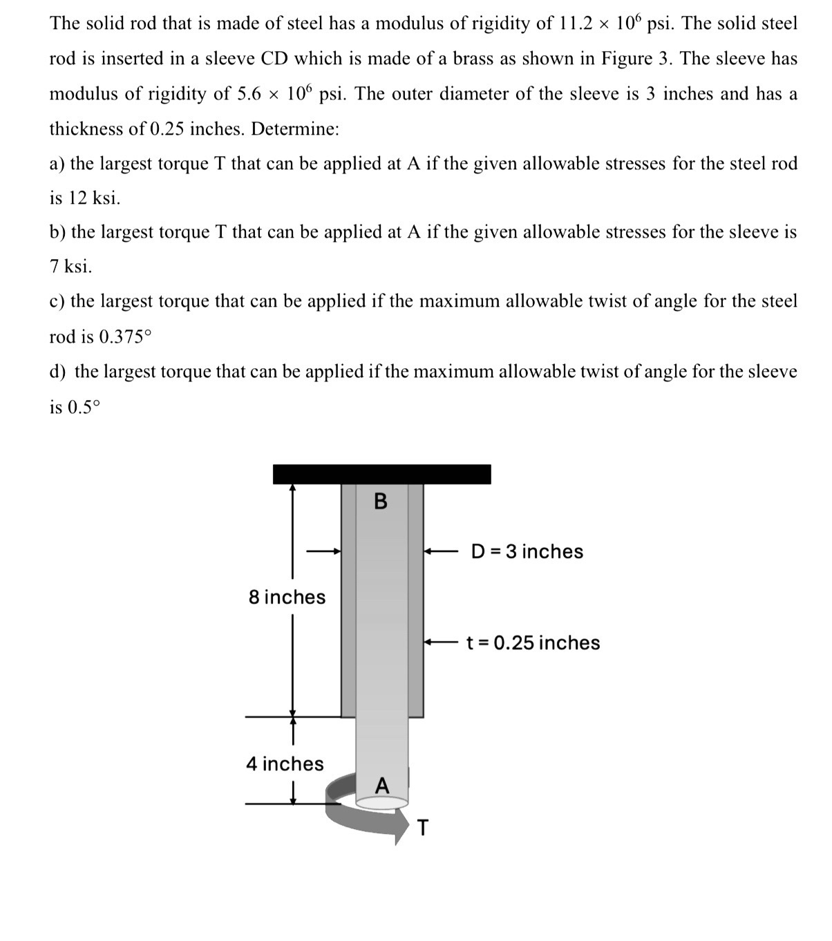 The solid rod that is made of steel has a modulus