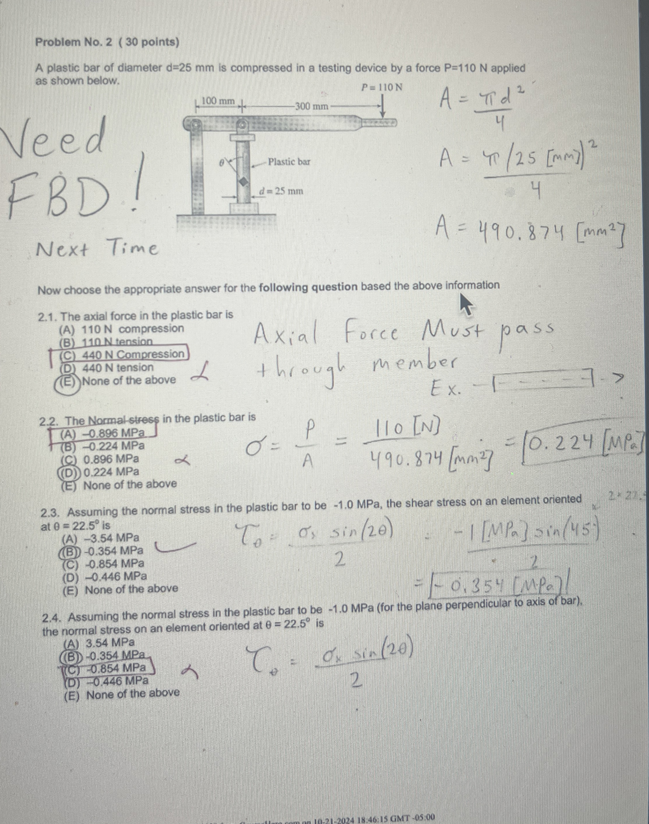 Problem No . 2 ( 3 0 points ) A plastic bar of