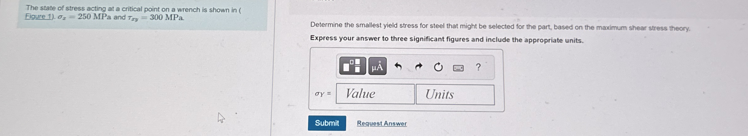 The state of stress acting at a critical point on