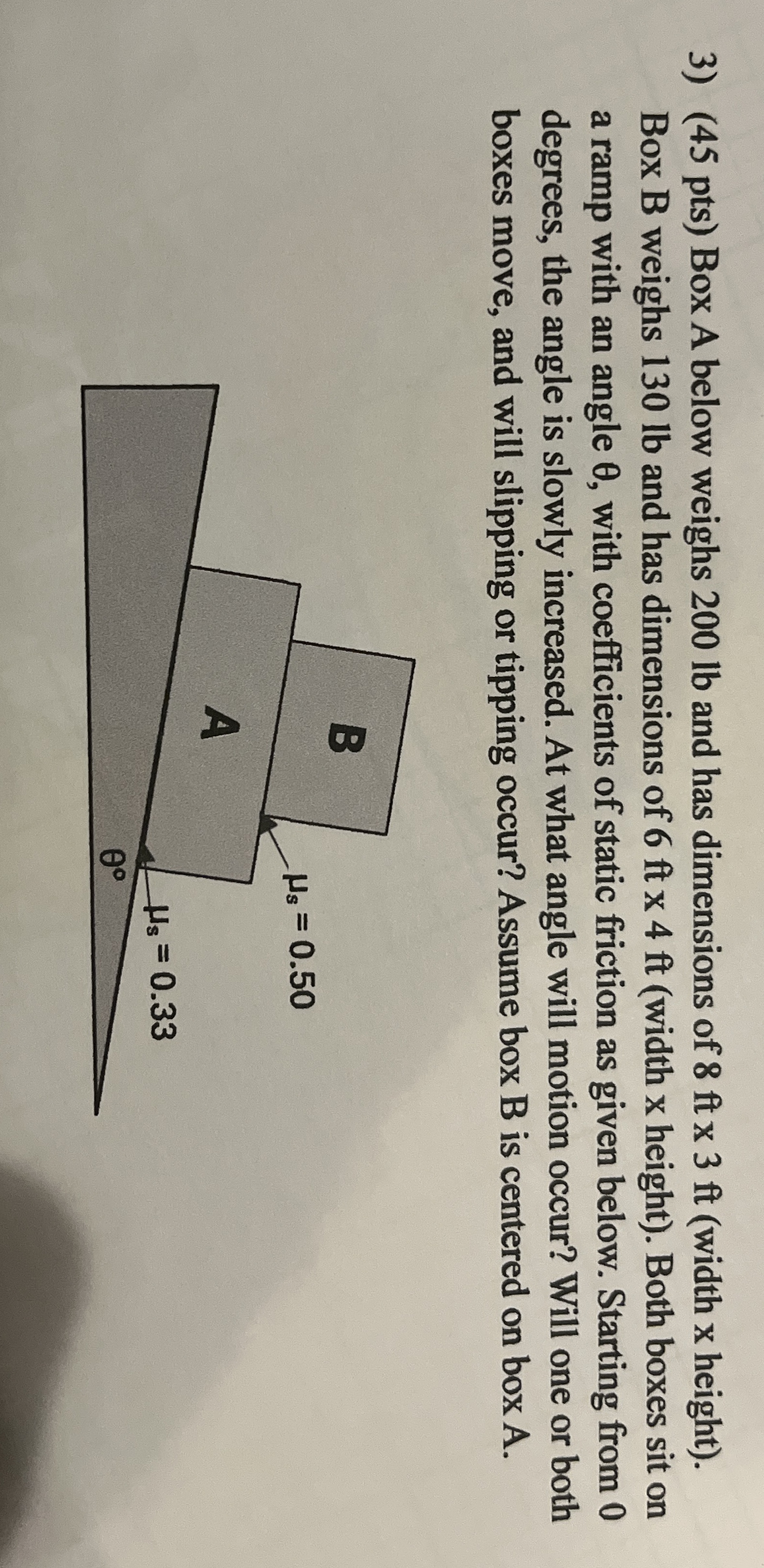 ( 4 5 pts ) Box A below weighs 2 0 0 lb and has