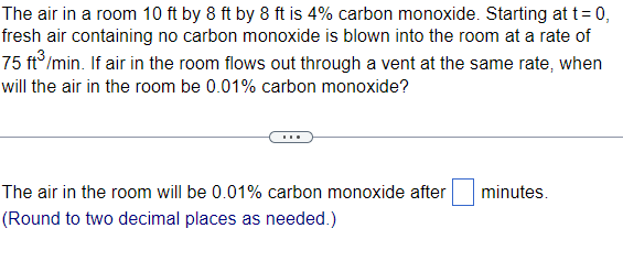 The air in a room 1 0 ft by 8 ft by 8 ft is 4 %