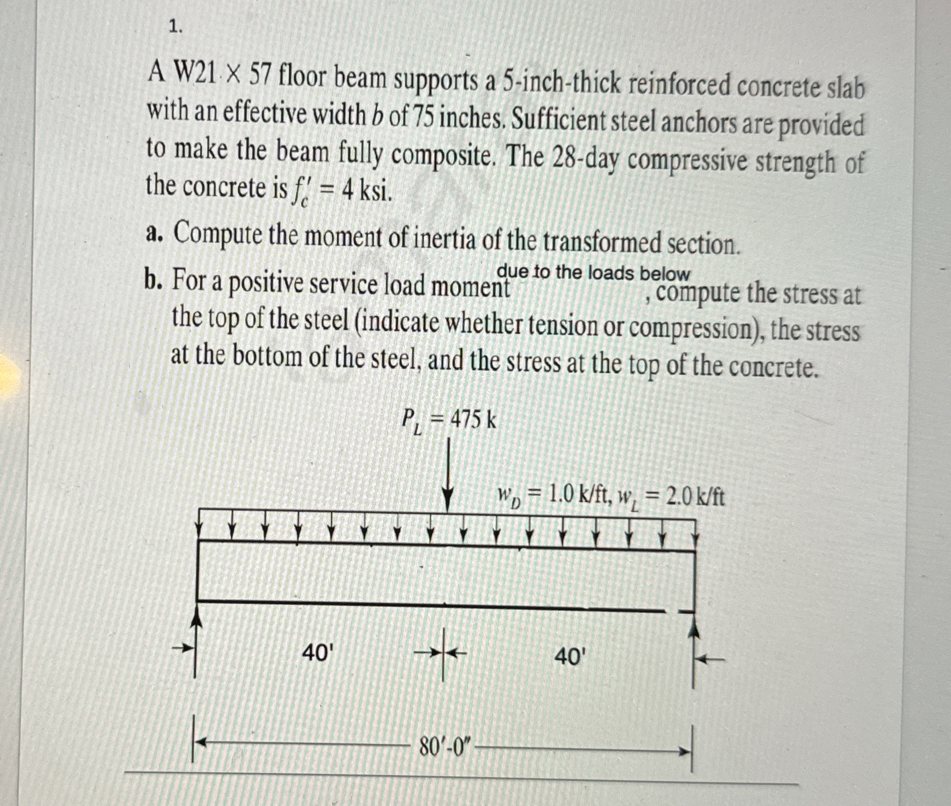 A W 2 1 5 7 floor beam supports a 5 - inch -