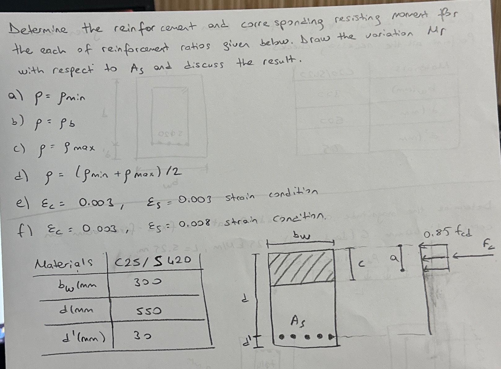 Determine the reinforcenent and corresponding