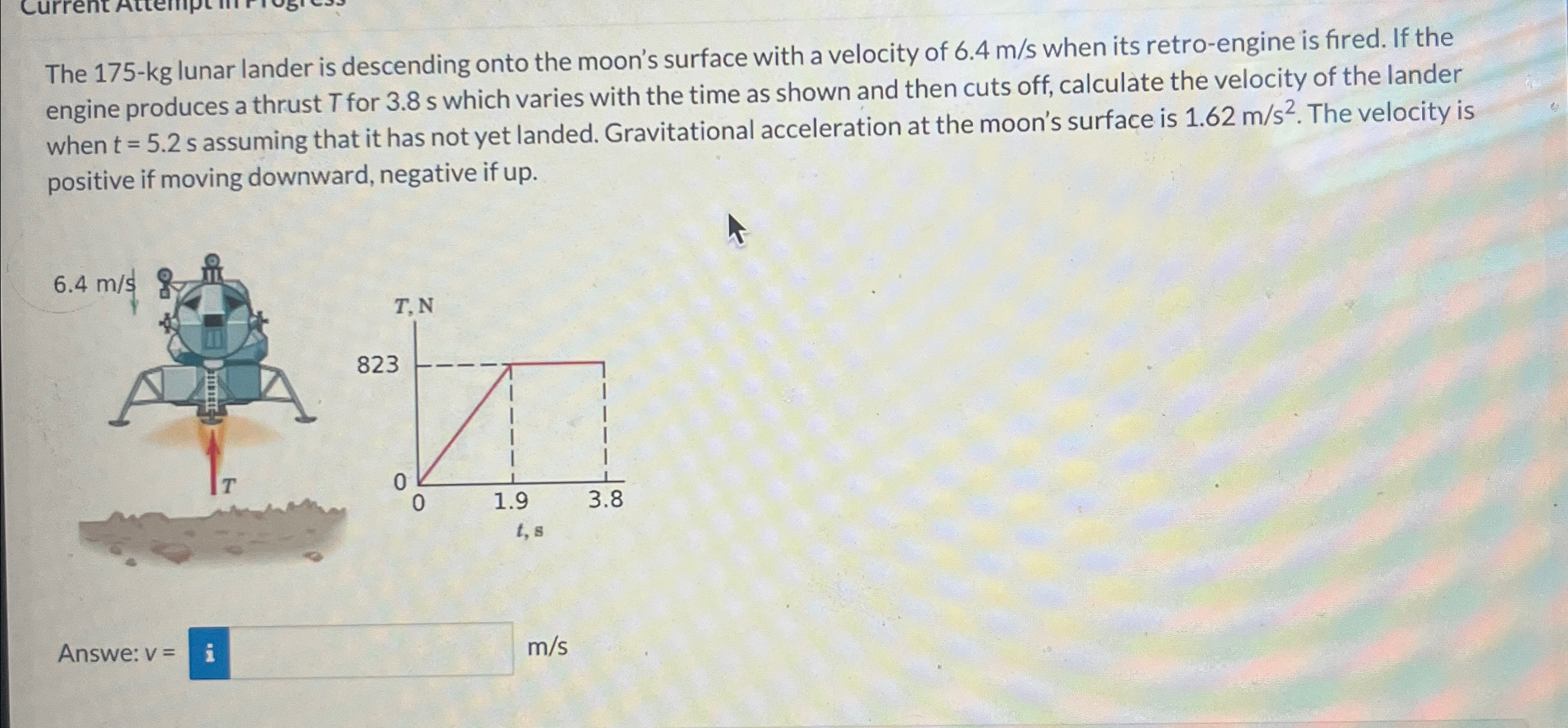 The 1 7 5 - k g lunar lander is descending onto