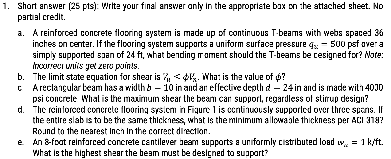 Short answer ( 2 5 p t s : Write your final