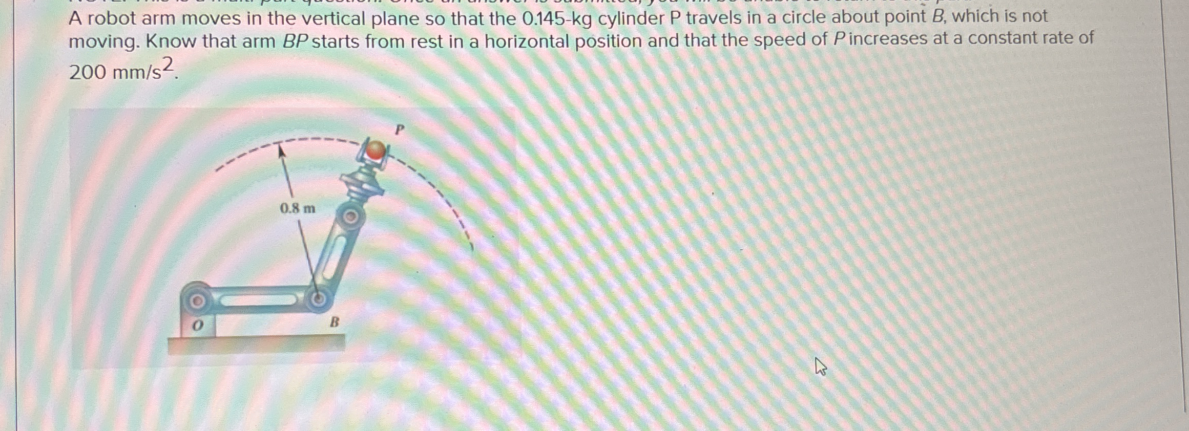 A robot arm moves in the vertical plane so that