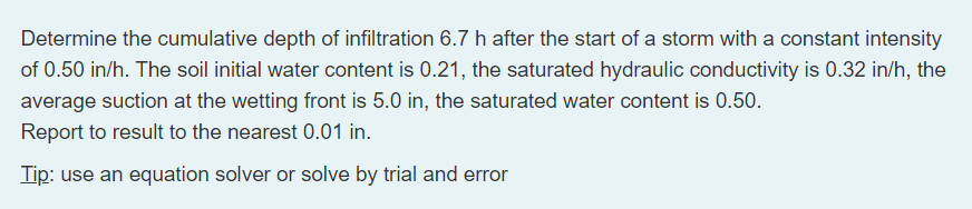 Determine the cumulative depth of infiltration 6