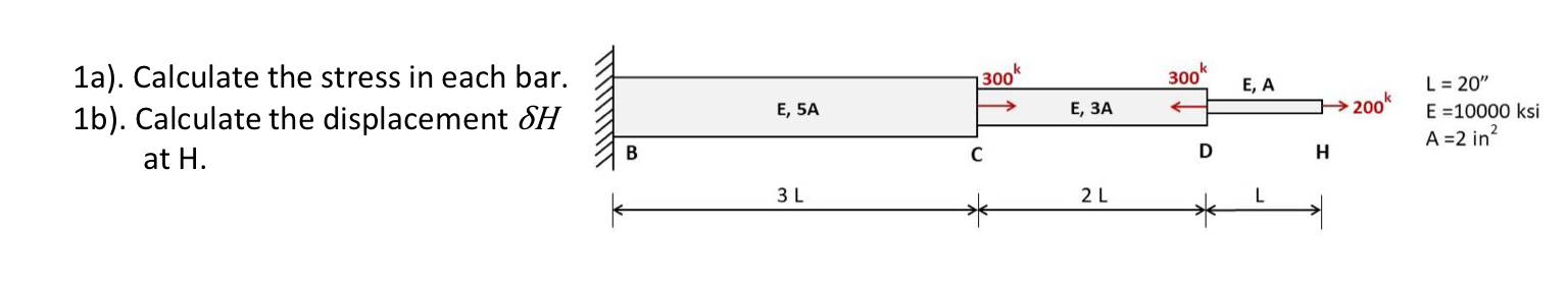 1 a ) . Calculate the stress in each bar. 1 b ) .