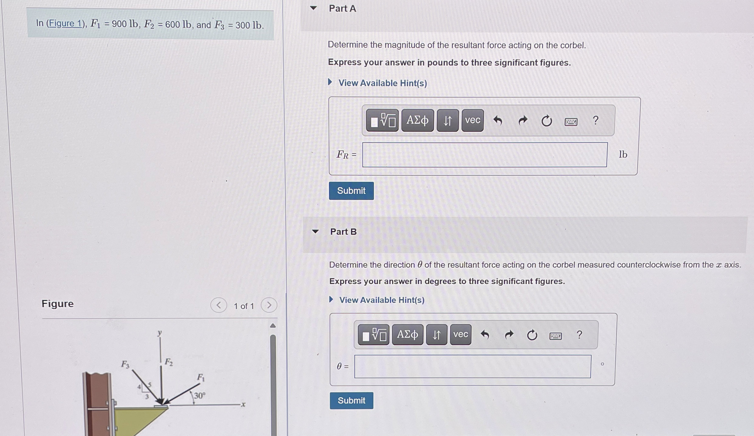 l n ( Figure 1 ) , F 1 = 9 0 0 l b , F 2 = 6 0 0
