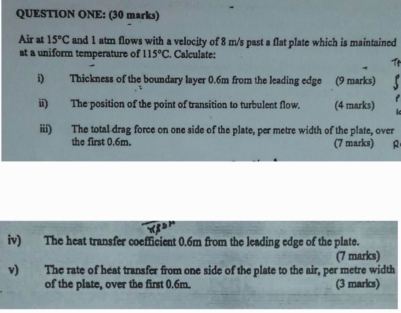 QUESTION ONE: ( 3 0 marks ) Air at 1 5 C and 1