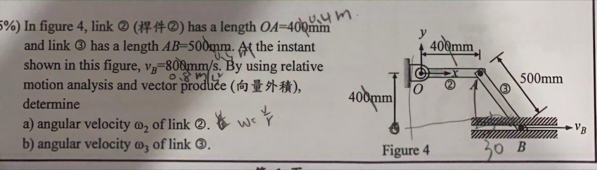 In figure 4 , link ( 2 ) ( ( 2 ) has a length O A