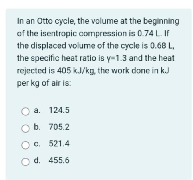 In an Otto cycle, the volume at the beginning of