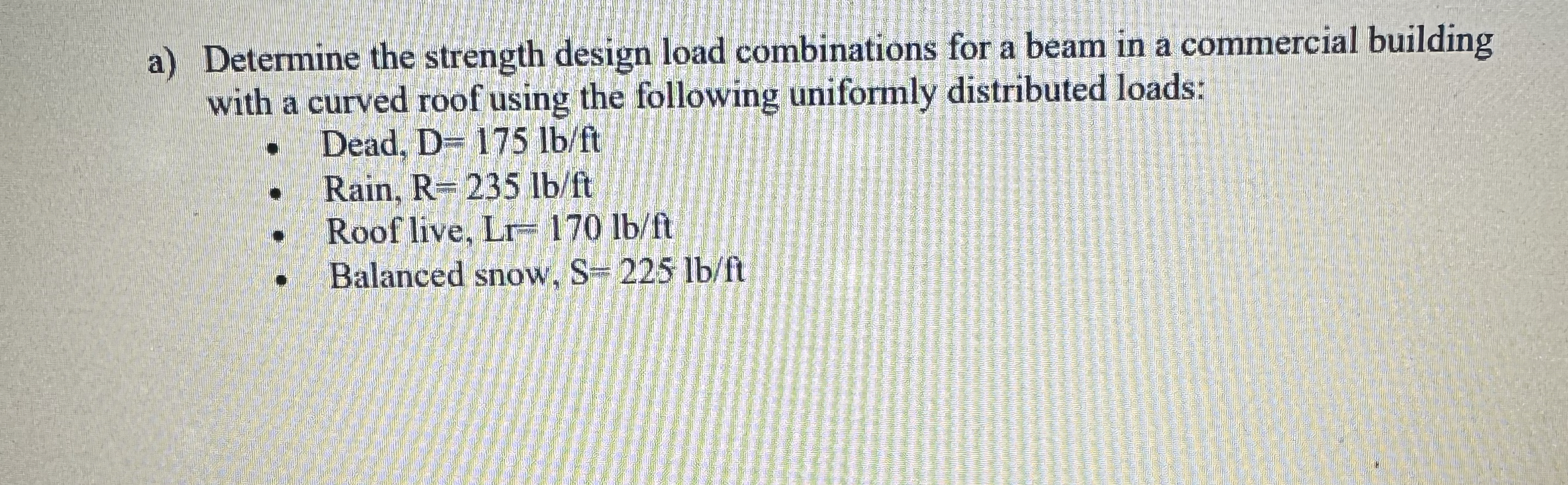 a ) Determine the strength design load