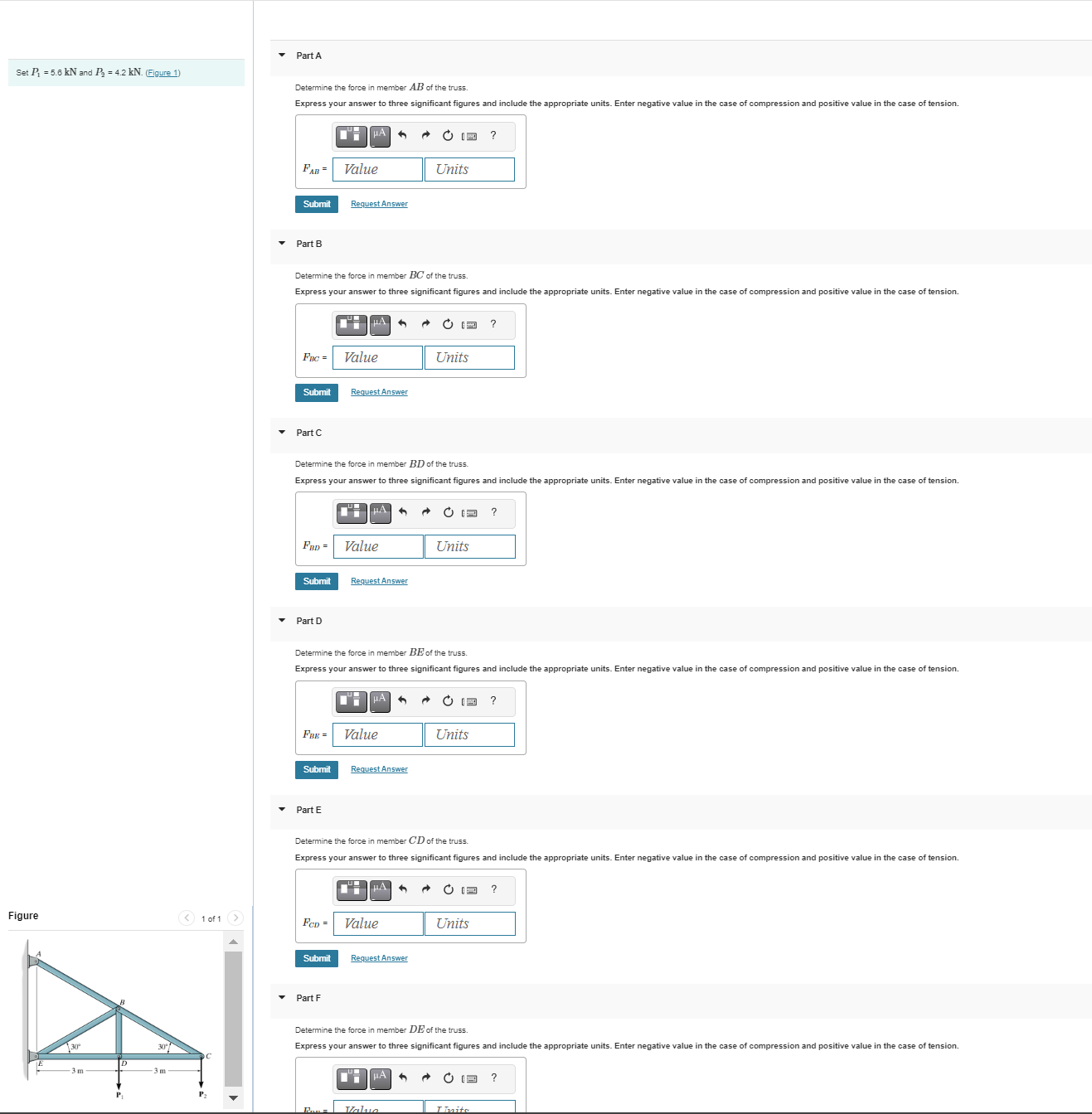 Part A Determine the force in member \ ( A B \ )