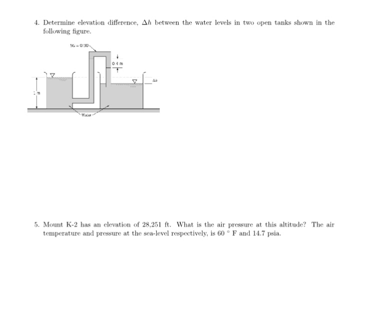 Determine elevation difference, h between the