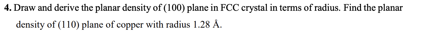 Draw and derive the planar density of ( 1 0 0 )