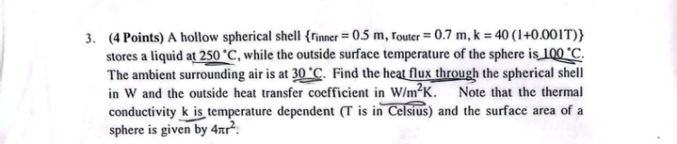 ( 4 Points ) A hollow spherical shell { r i n n e