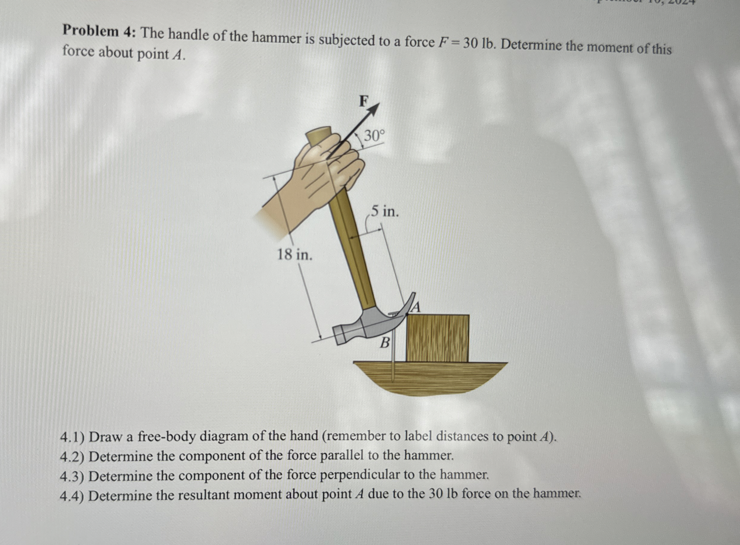Problem 4 : The handle of the hammer is subjected