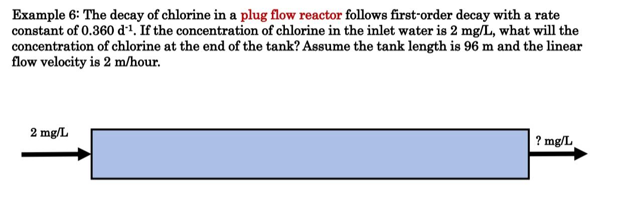 Example 6 : The decay of chlorine in a plug flow