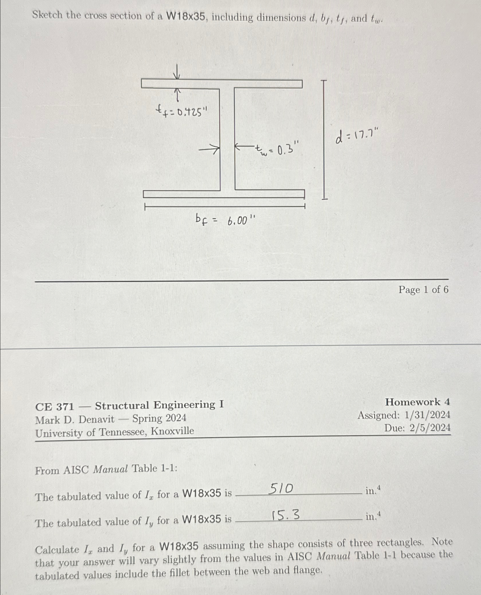 Sketch the cross section of a W 1 8 3 5 ,