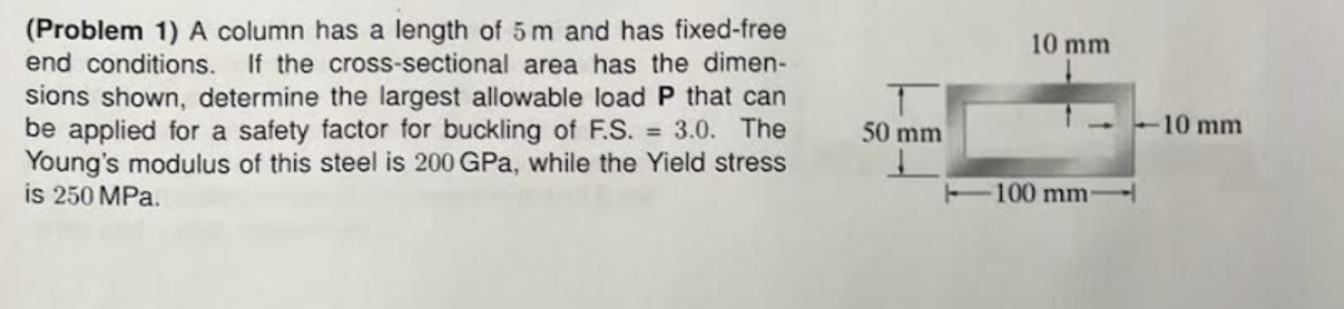 ( Problem 1 ) A column has a length of 5 m and