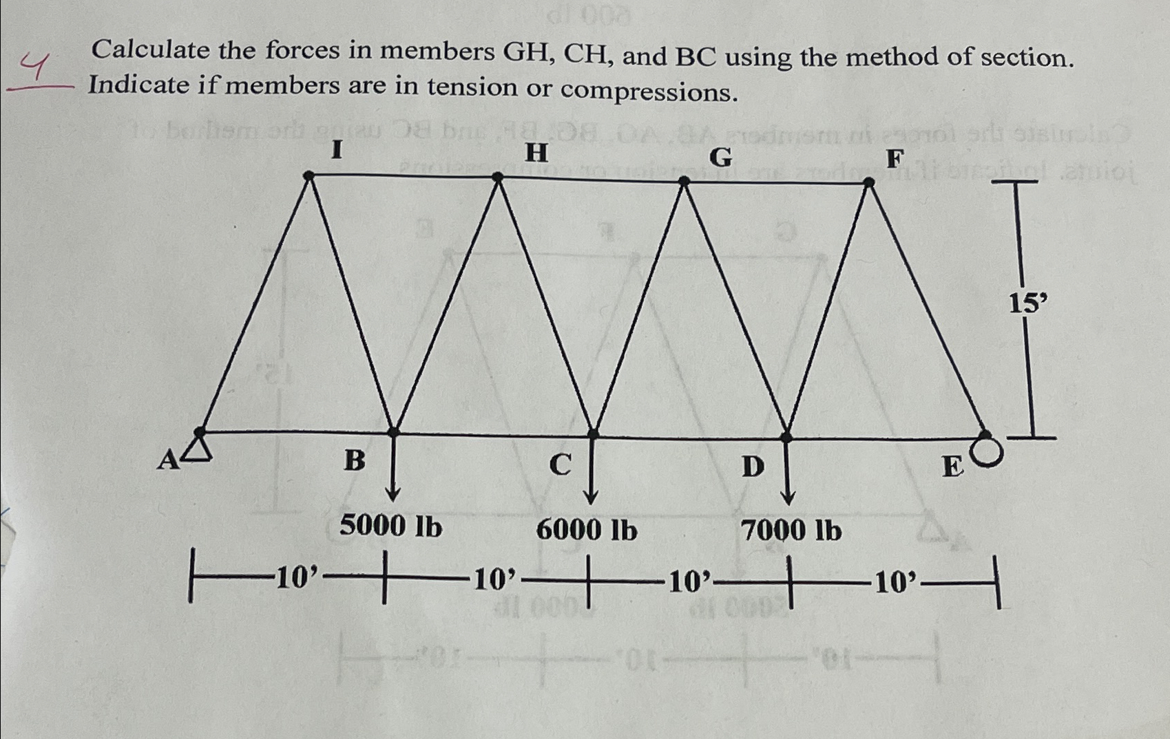 4 Calculate the forces in members G H , C H , and