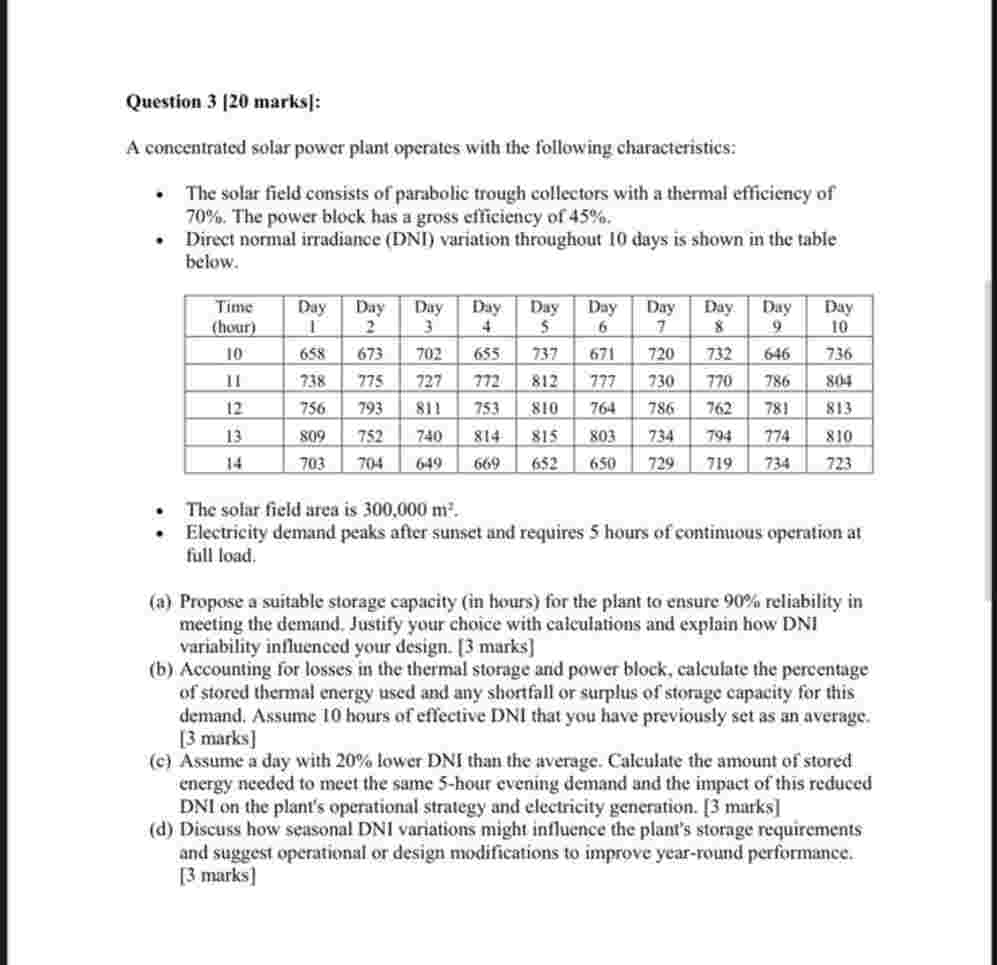 Question 3 [ 2 0 marks ] : A concentrated solar