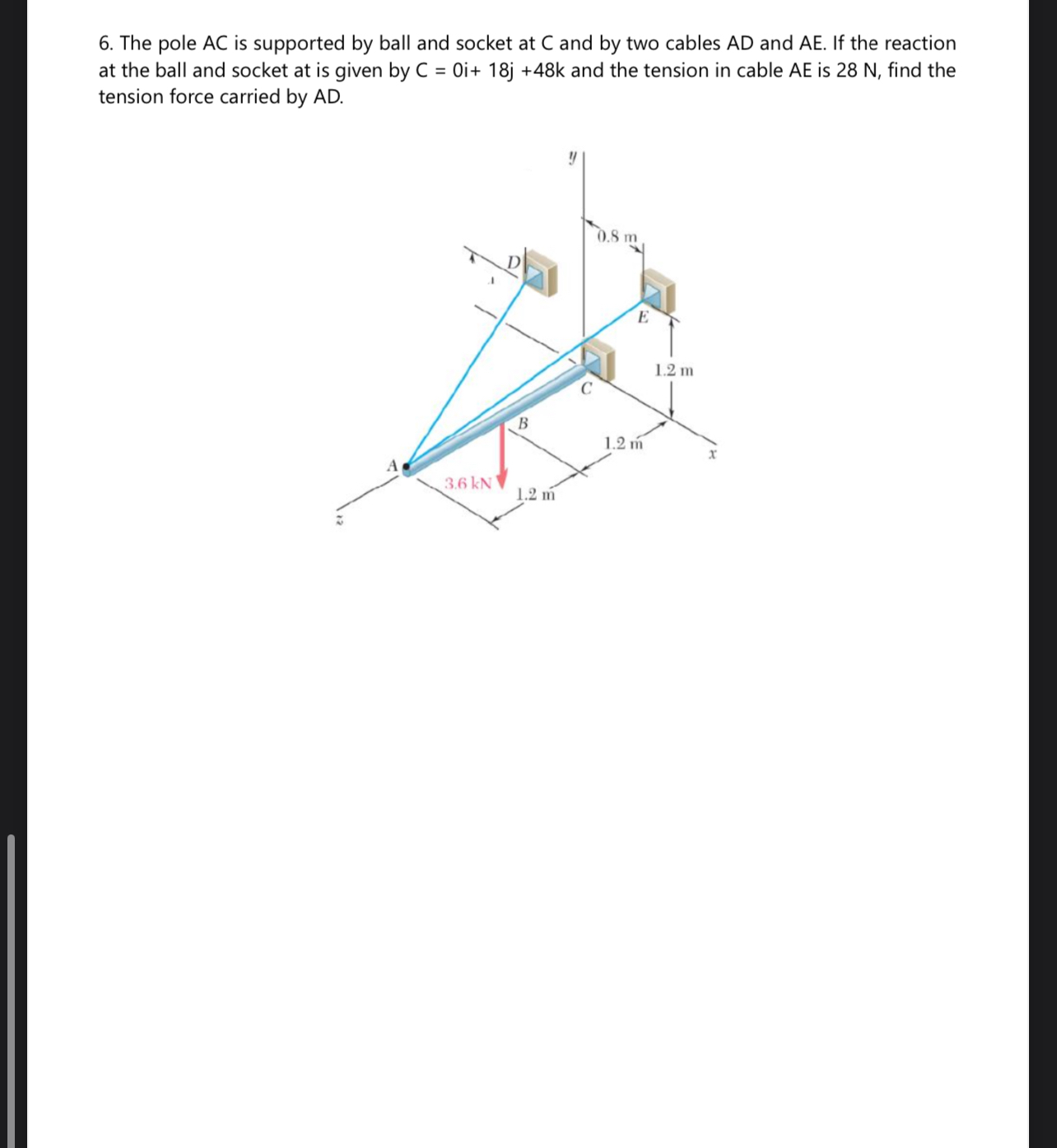 The pole A C is supported by ball and socket at C
