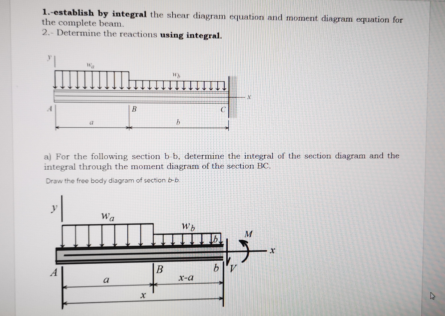 1 . - establish by integral the shear diagram