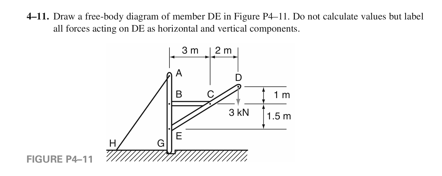 4 - 1 1 . Draw a free - body diagram of member DE