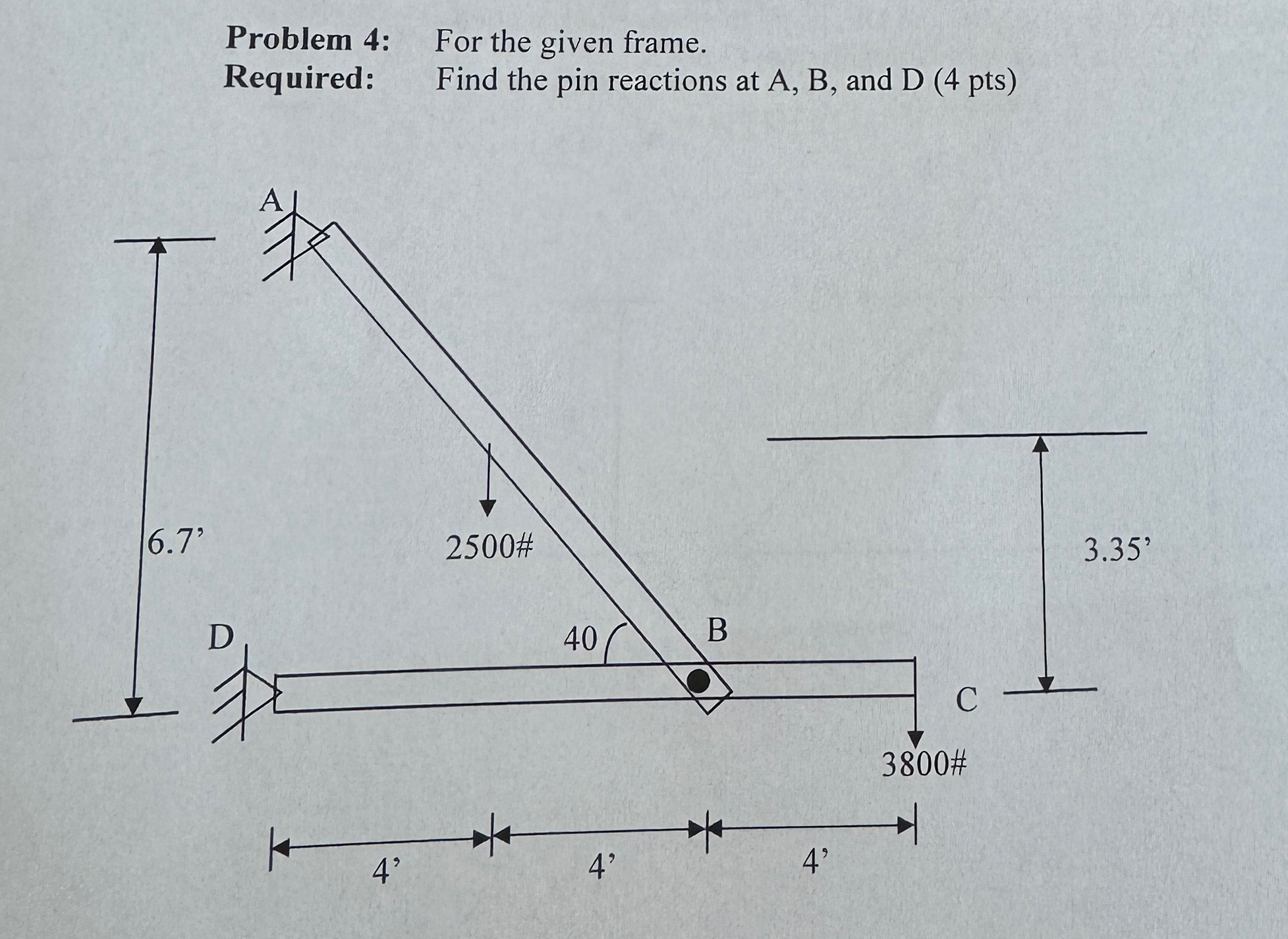 Problem 4 : For the given frame. Required: Find