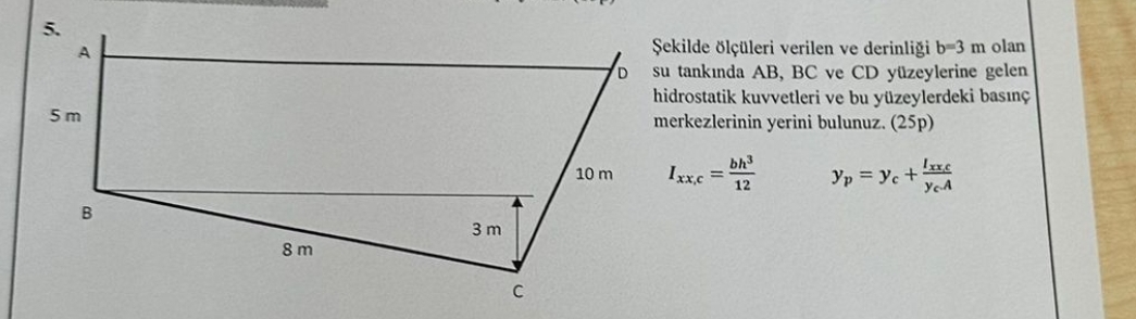 Sekilde oll ulleri verilen ve derinligi b = 3 m