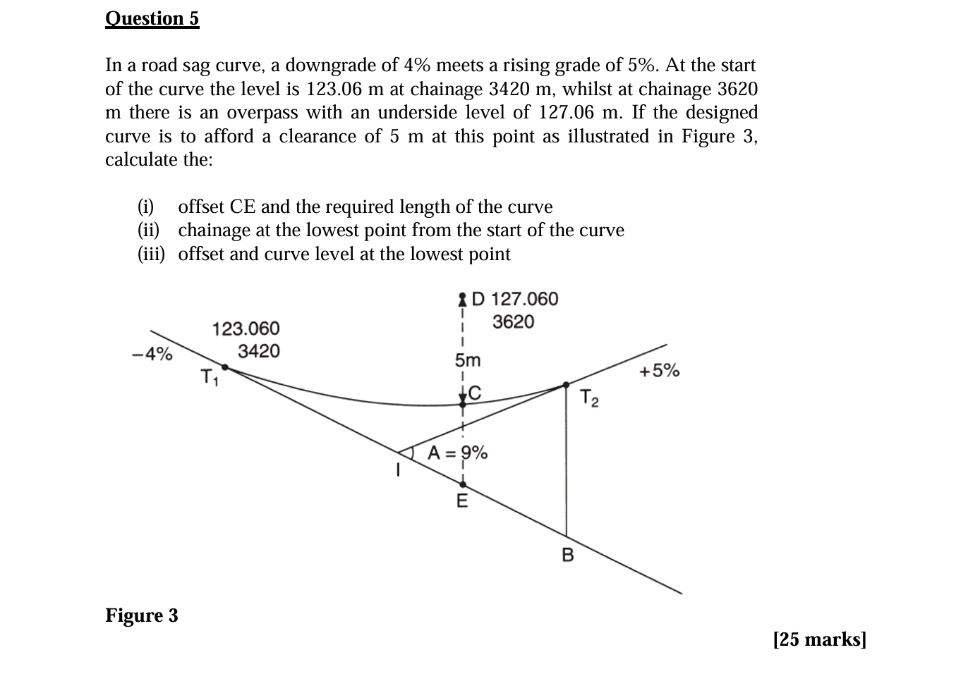 Question 5 In a road sag curve, a downgrade of 4