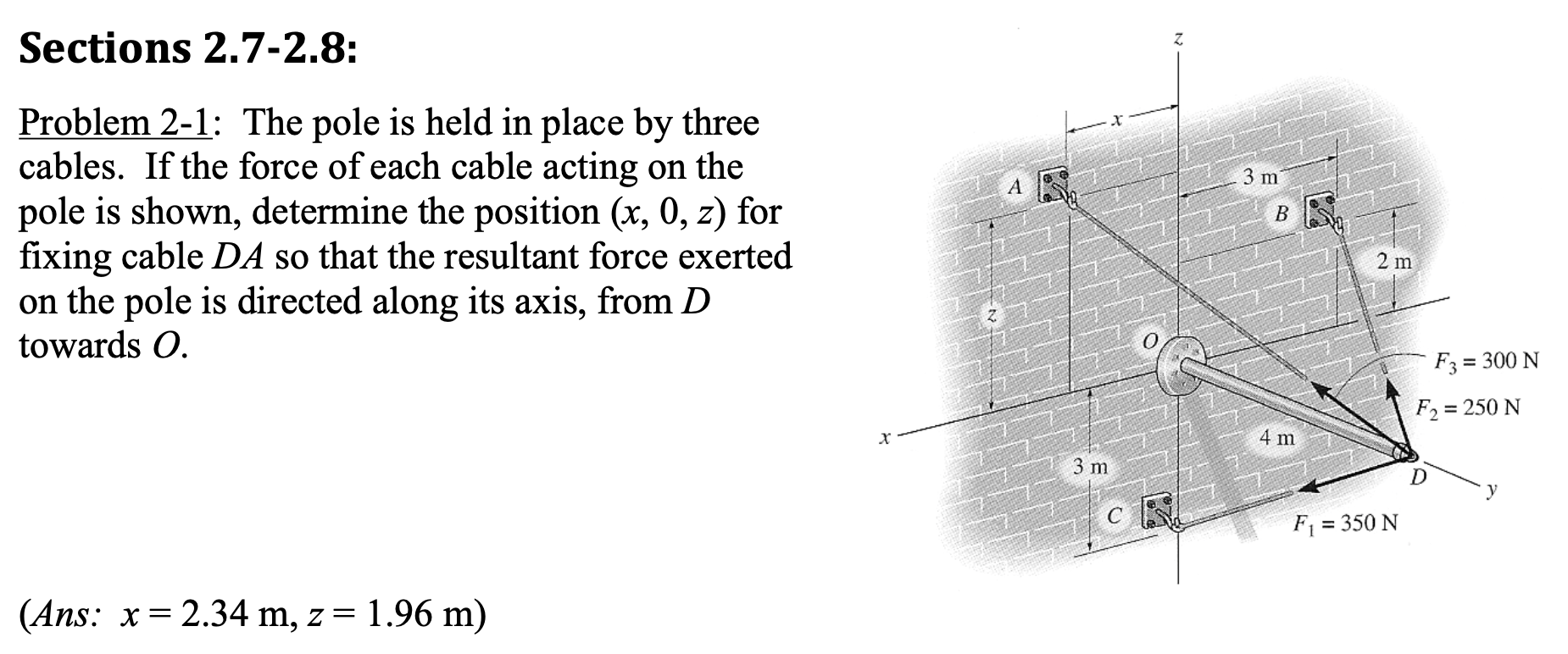 The pole is held in place by three cables. If the