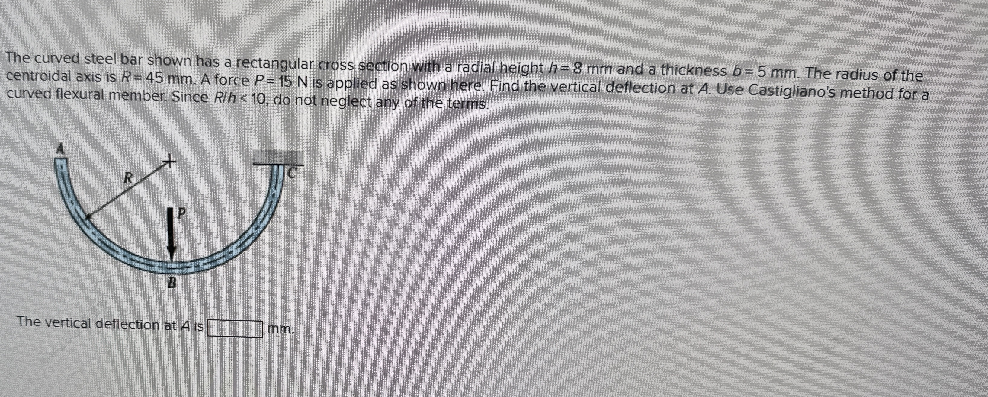 The curved steel bar shown has a rectangular