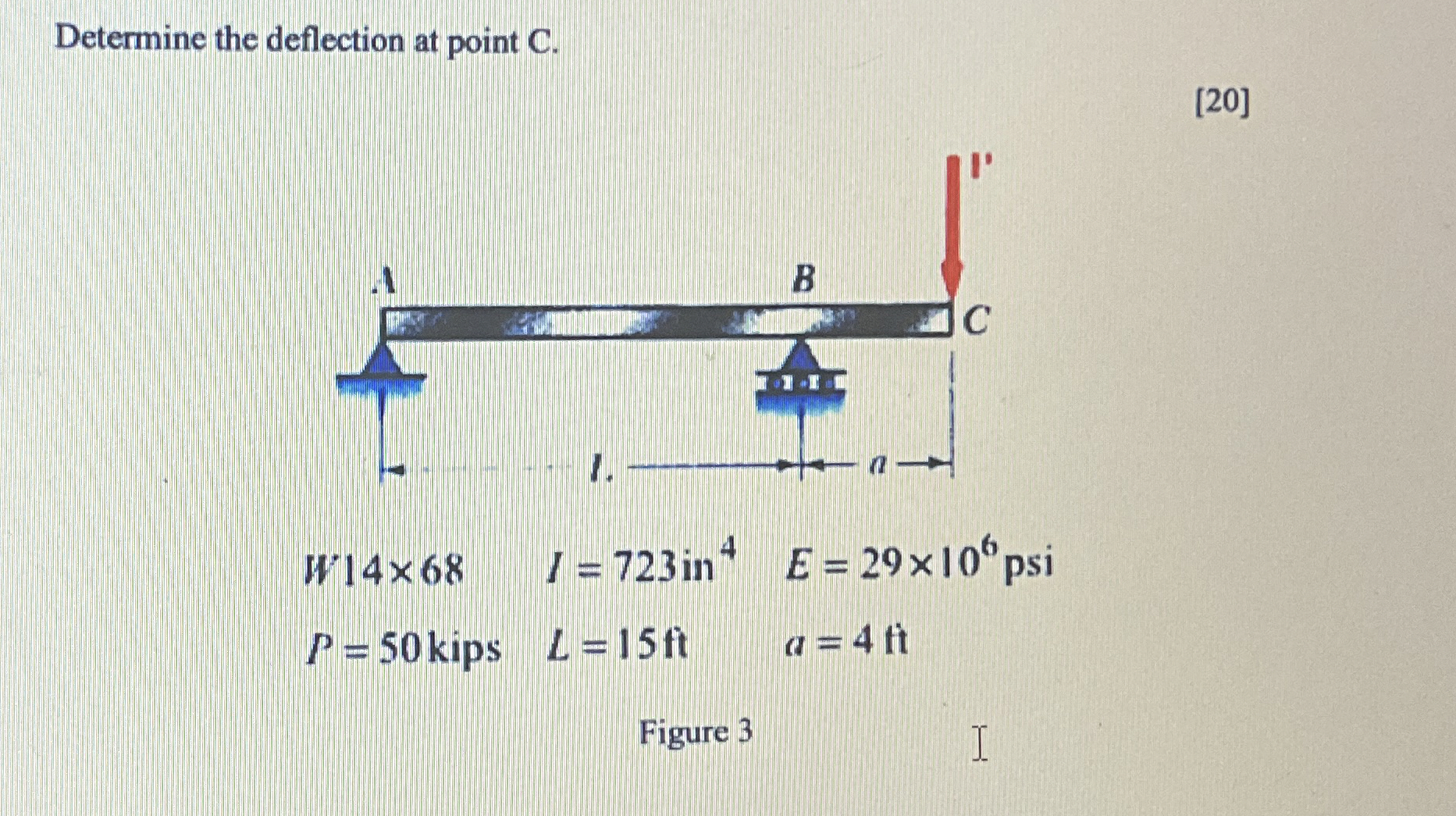 Determine the deflection at point C . W 1 4 6 8 ,