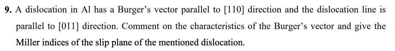 A dislocation in Al has a Burger's vector
