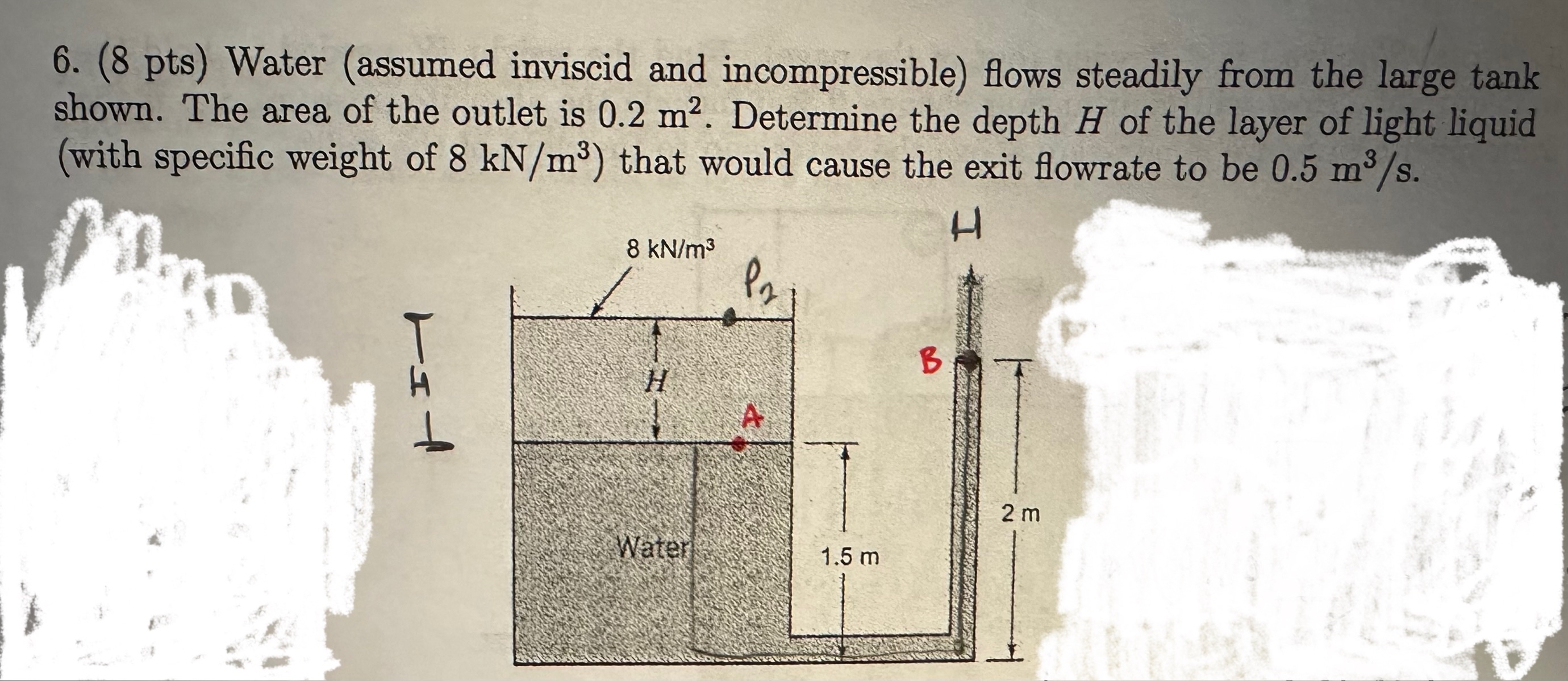 ( 8 pts ) Water ( assumed inviscid and