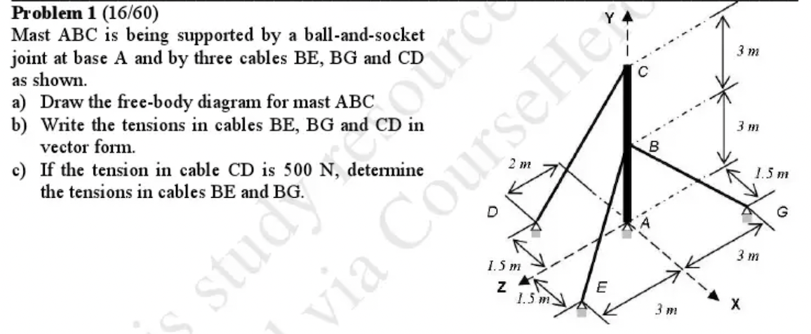 Problem 1 ( 1 6 / 6 0 ) Mast \ ( A B C \ ) is