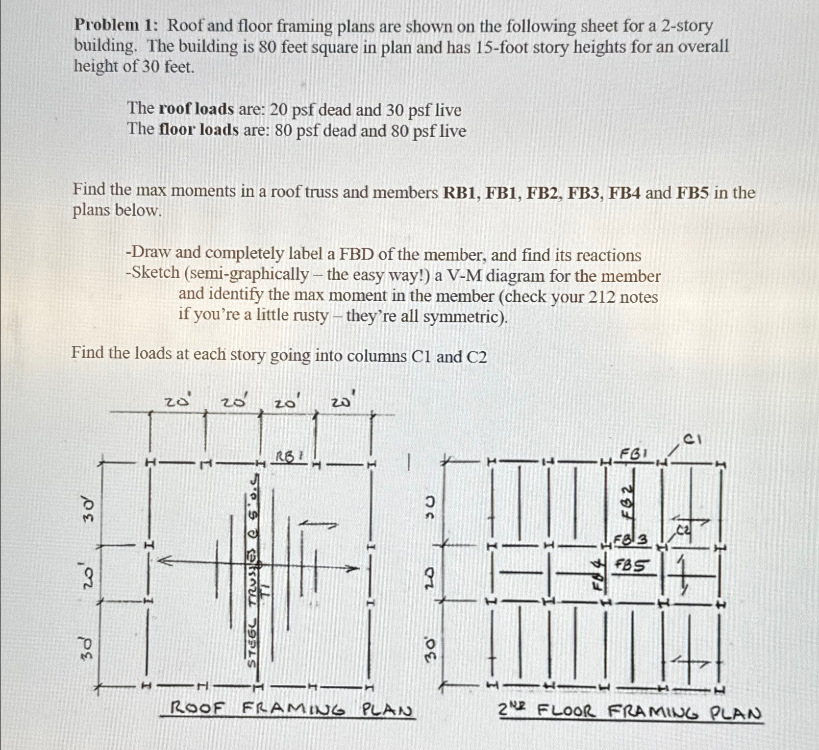 Problem 1 : Roof and floor framing plans are