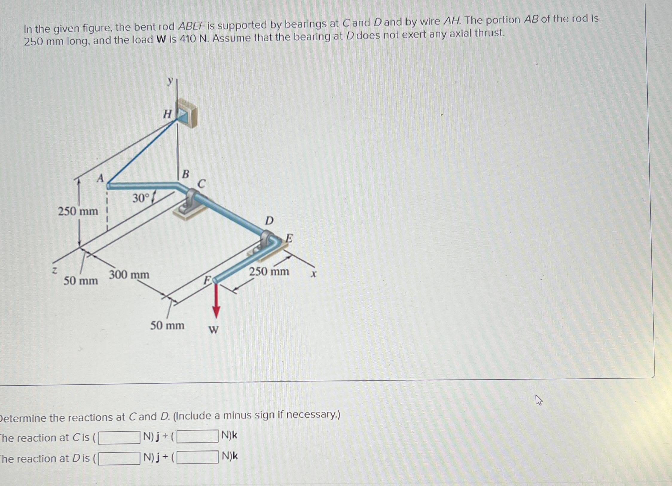In the given figure, the bent rod ABEF is