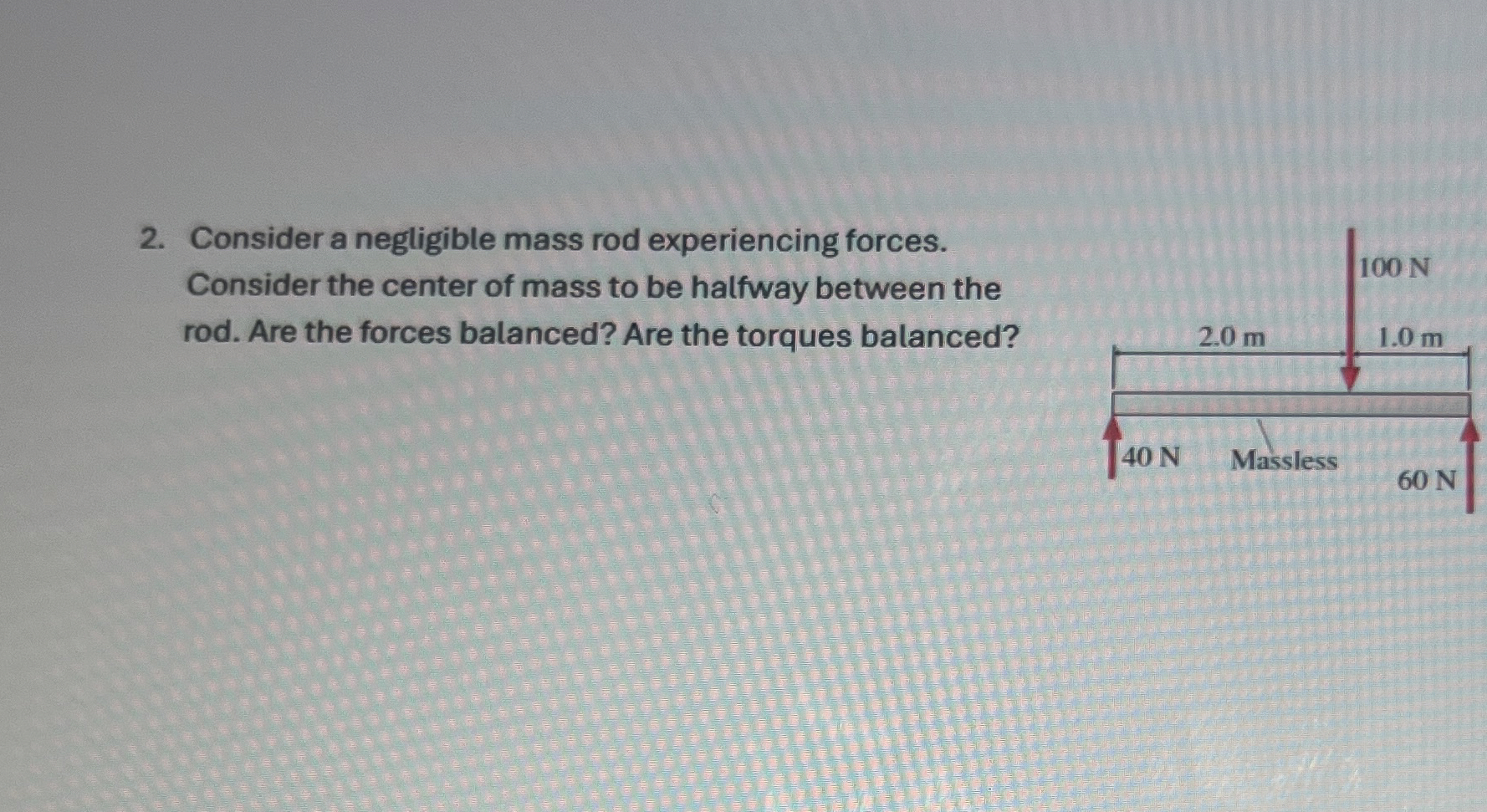 Consider a negligible mass rod experiencing